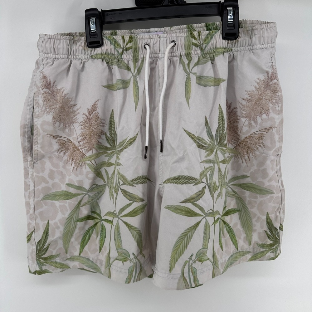 Mavrans Swim Trunks Mens XL Tropical Leaf Print Mesh Lined Shorts Sustainable